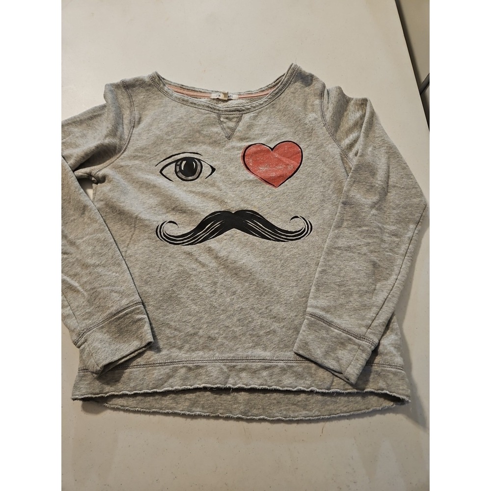 Aeropostle Mustache Love Sweatshirt Gray Womens Medium Long Sleeve‎ (1235